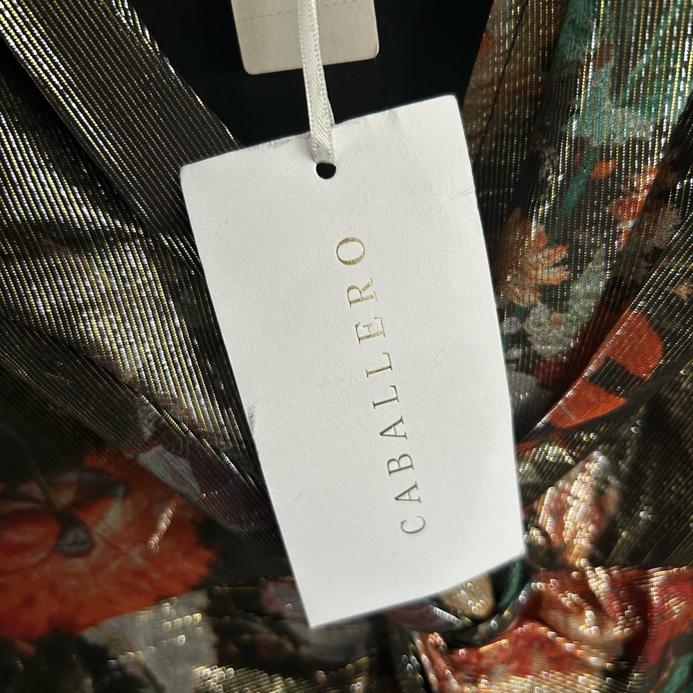 Anthropologie Caballero NWT Metallic Floral Maxi Dress Long Sleeve Sz Med Shiny - Picture 7 of 16